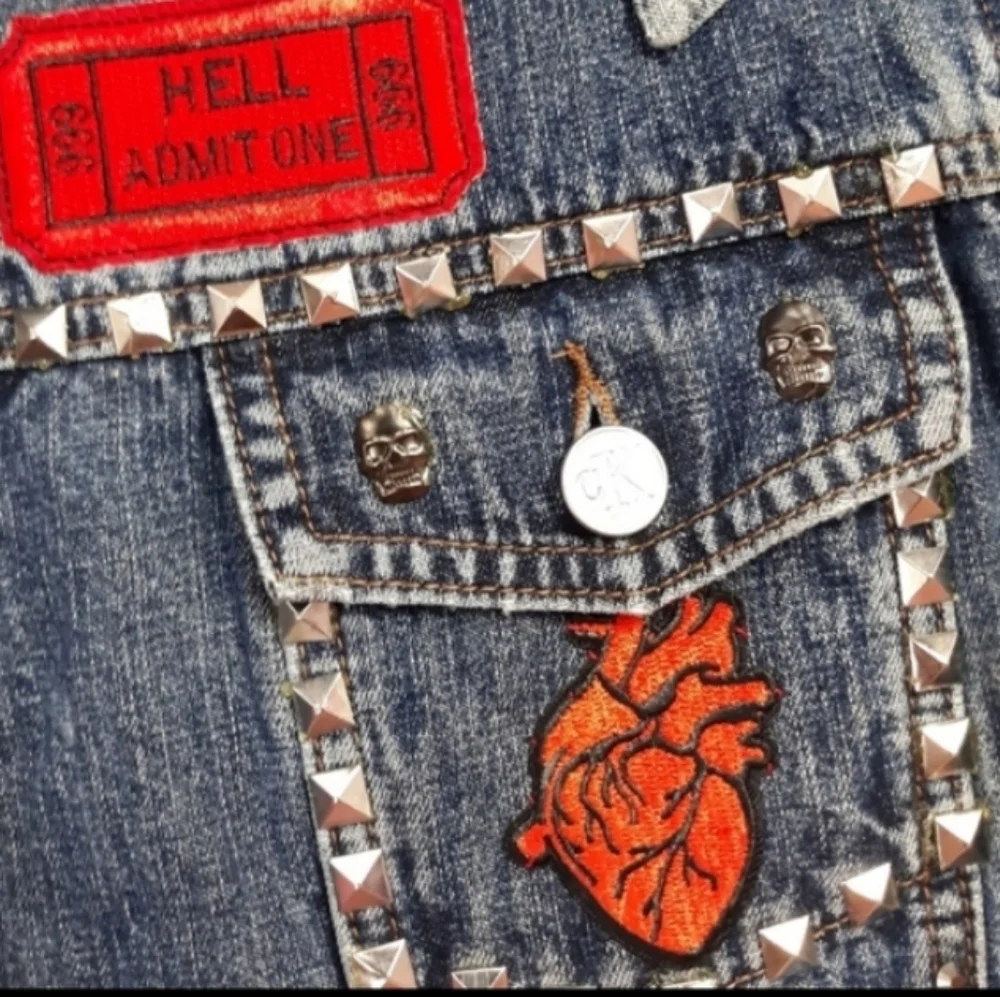 SOLD!!Chilling Adventures of a Hell Witch Calvin Klein y2k patch jean jacket - Picture 16 of 16